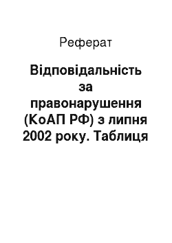 Реферат: Ответственность за правопорушення (КоАП РФ) з липня 2002 року. Таблиця штрафов