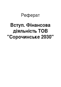 Реферат: Введение. Финансовая деятельность ТОО "Сорочинское 2030"